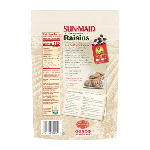 32 oz Sun-Maid Organic California Sun-Dried Raisins - Resealable Bag - Organic Dried Fruit Snack for Lunches, Snacks