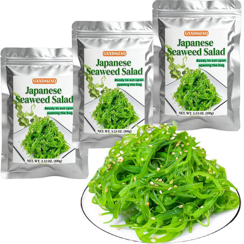 GXXDMZAQ Premium Japanese Seaweed Salad Mix - Authentic Sesame Seasoned Variety Pack (3