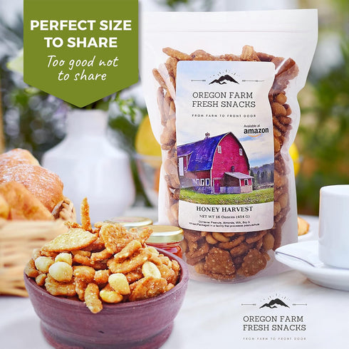 (16oz) Oregon Farm Fresh Snacks Honey Roasted Mixed Nuts Snack Mix - Locally Made Honey Roasted Peanuts, Toffee Peanuts