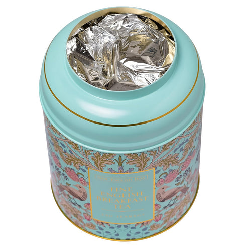 240 New English Teas Song Thrush & Berries Tea Tin in Mint Green with English Breakfast Teabags