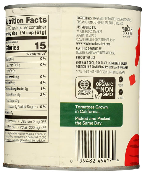365 28 by Whole Foods Market, Organic Crushed Tomatoes, Fire Roasted, Ounce