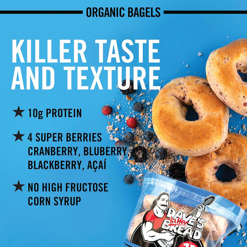 5 Count Daves Killer Bread Boomin Berry Bagels, Cranberry, Blueberry, Blackberry and Acai Bagels