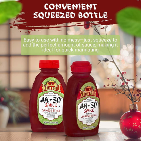 15 oz Ah-So Chinese-Style BBQ Sauce, Red Rib Squeeze Bottle Sweet & Tangy Spare Rib Marinade and Glaze for Pork