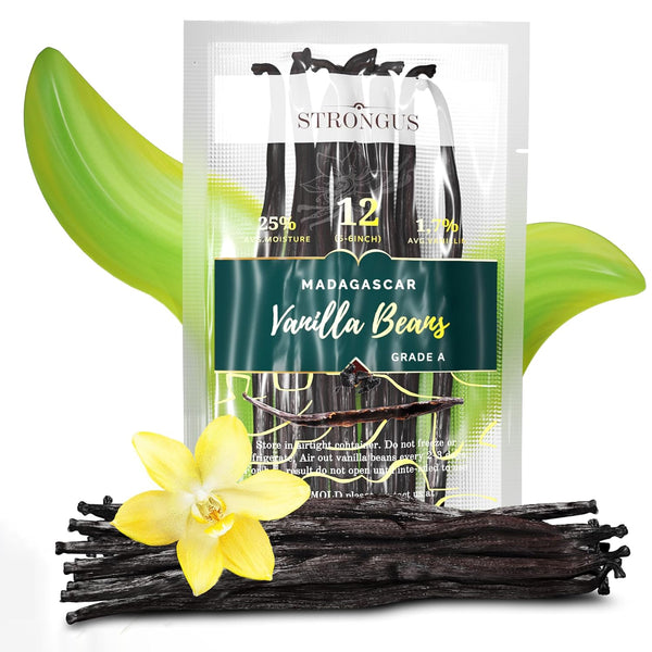 Strongus Madagascar Vanilla Beans - Vacuum Sealed Grade A Pods, Rich Creamy Flavor & Aroma, Great for Baking, Homemade