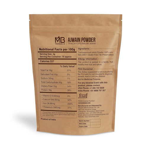MB Herbals Ajwain Powder 8 oz, Gluten Free Carom Seed Powder, Non GMO