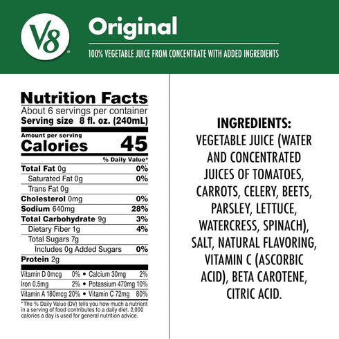 V8 100% 46 oz (12 Pack) Original Vegetable Juice, fl Can
