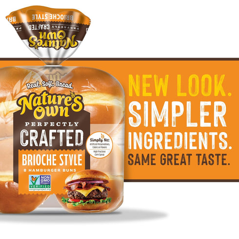 8 Count Nature's Own Perfectly Crafted Brioche Style Hamburger Buns, Non-GMO Hamburger Buns