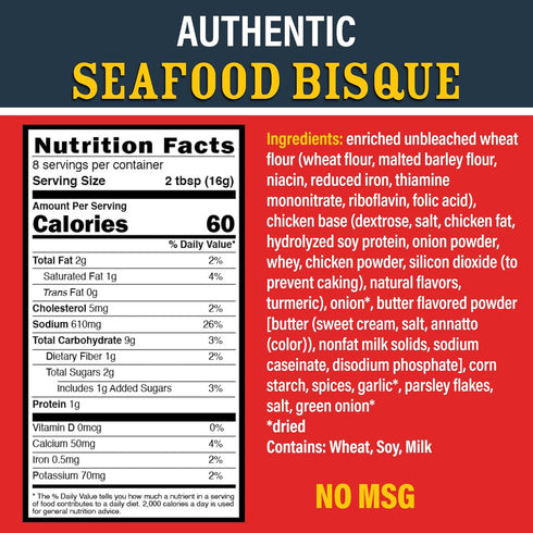 5 oz Ragin' Cajun Rich Seafood Bisque Mix - Box, No MSG, Authentic Louisiana Creole Shrimp Soup, Perfect for Quick