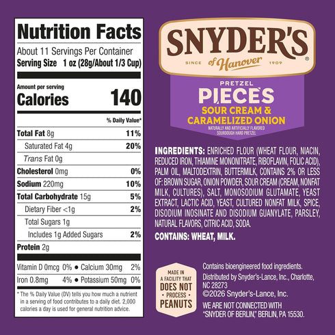 11.25 Oz Snyder's of Hanover Sour Cream & Caramelized Onion Pretzels, Bag