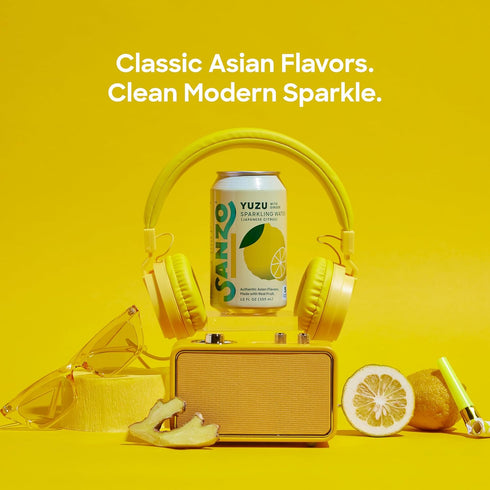 12oz, 12 Pack Sanzo Flavored Sparkling Water - Yuzu Lemon Seltzer (with Ginger) - Low Calorie Low Sugar Soda - Craft