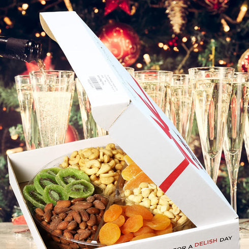 6-Pt Gourmet Salted Nuts & Dried Fruit Assortment Gift Tray by It's Delish Gift Box for Christmas, New Year Events
