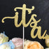 ALISSAR Glitter Double Sided Gold Gender Reveal Cake Topper, Baby Reveal Party Decorations
