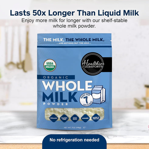 (7 oz) Healthier Comforts Organic Whole Milk Powder | USDA Organic Dried Milk | Non-GMO, Gluten Free, Kosher