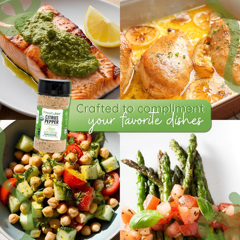 5.7 oz FreshJax Organic Citrus Pepper Seasoning, Zesty Lemon Pepper Blend for Chicken, Steak, Seafood, Grilled Fish