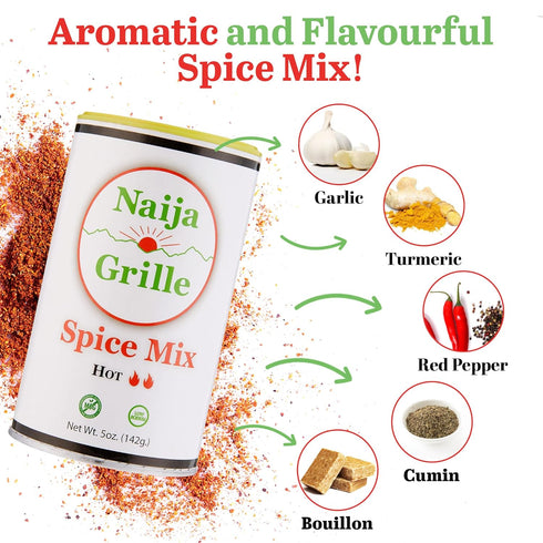 Naija Grille Seasoning - Hot All Purpose Spice Mix for Chicken, Beef, Fish, Vegetables - 5 oz Low Sodium