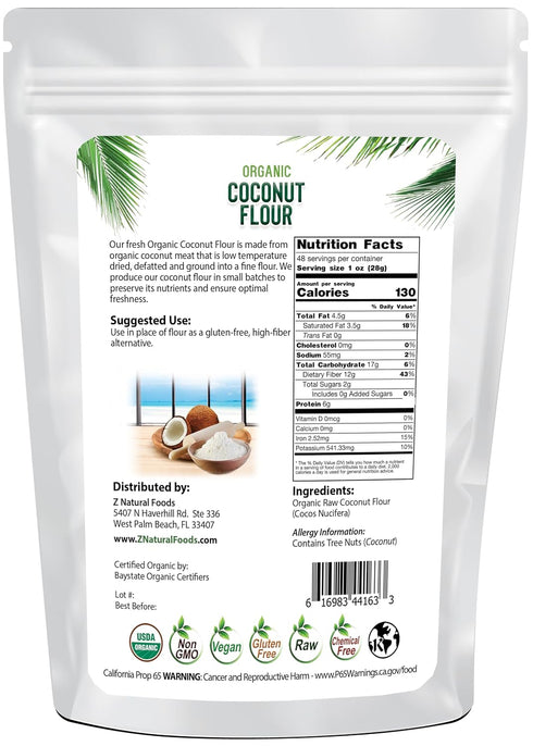 3 lb Organic Coconut Flour - - Made In Small Batches For Freshness - Gently Dried & Finely Ground - All Natural Fiber