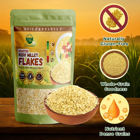 (450g/17oz) Danodia Foods Kodo Millet Flakes | Roasted & Ready-to-Eat | Ideal for Porridge, Puddings, Desserts