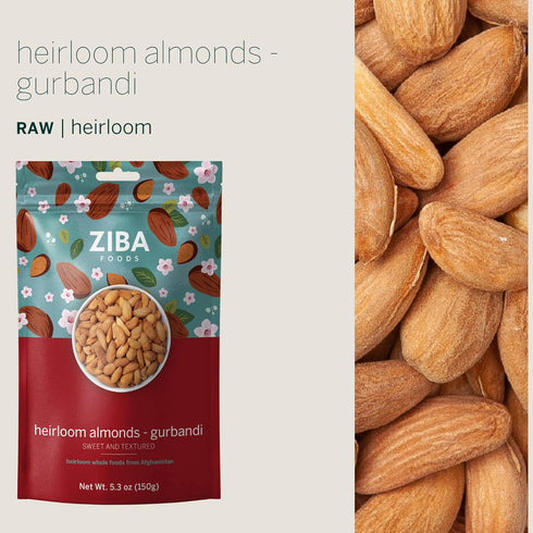 Ziba Foods Heirloom Gurbandi Raw Almonds, 5.3 lbs | Non-GMO, Vegan, Whole 30, Keto & Paleo Superfood High In Protein &