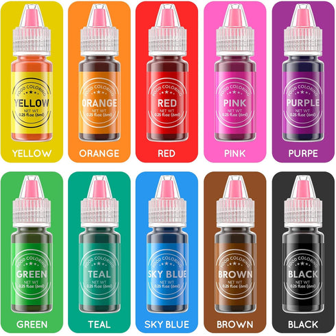 10 Set 0.25 oz (6 Food Coloring Liquid Colors for Baking,Cherrysea Food Grade Cake Food Coloring