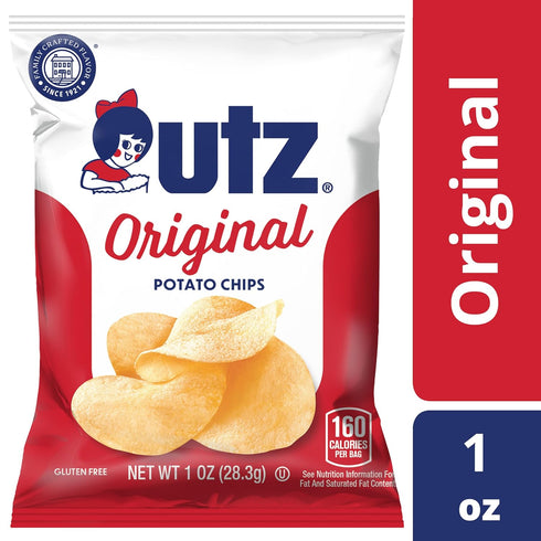 1 Oz 42 Count Utz Original Bags, Crispy Potato Chips Made from Fresh Potatoes, Crunchy Individual Snacks to Go