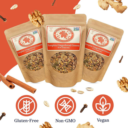 3-Pack Maple Nut Kitchen Pumpkin Gingerbread Delicious Pumpkin, Ginger & Spice artisanal granola mix | Perfect