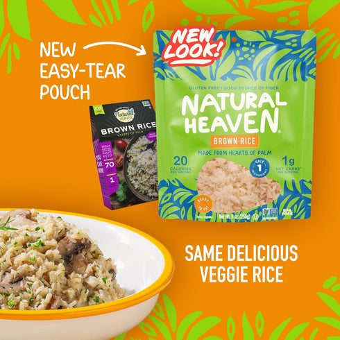 3-Pack 9 Oz Natural Heaven Brown Rice, Hearts of Palm, Naturally Rich in Potassium, Low-Calorie Veggie Rice, Keto