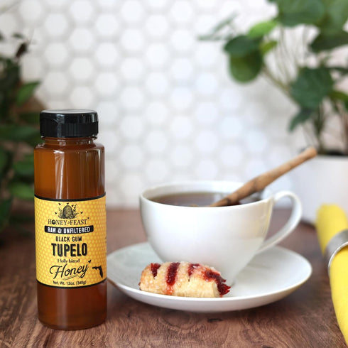 12 oz Honey Feast Tupelo Authentic Florida Sweetener from Black Gum Tupelo & Holly Blend, Pure Raw American Product