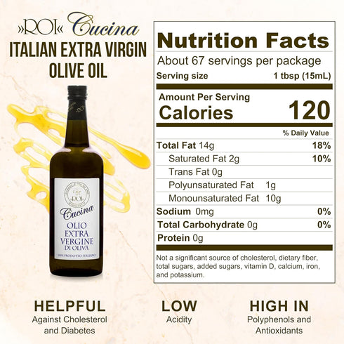 34 oz (1 ROI Extra Virgin Olive Oil From Italy - Cucina Ligurian Olive Oil From Italy, First Cold Pressed, Pure