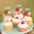 24 Pack Ercadio Strawberry Cupcake Toppers Glitter Bow Birthday Strawberry Cake Picks for Fruit Baby Shower Birthday