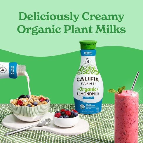 48 Oz, Califia Farms - Organic Vanilla Almond Milk, Dairy Free, Vegan, Plant Based, Organic Milk, Non GMO, Low Calorie