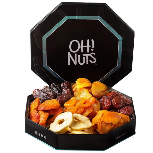 7 Oh! Nuts Dried Fruit Gift Basket Variety Tin Box - Gourmet Arrangement Platter - Healthy Food Snack Box for Birthday