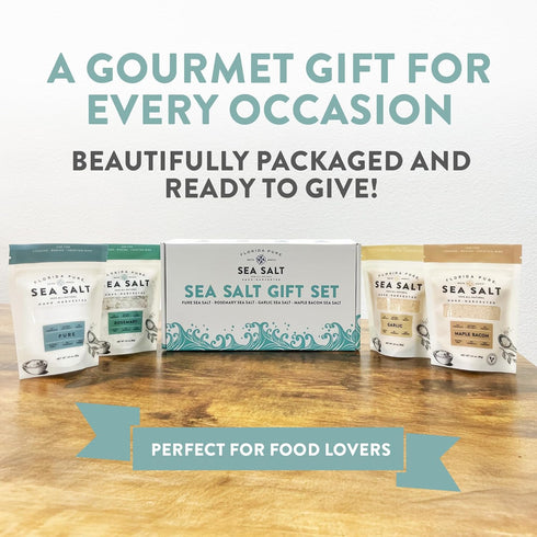 Set 4 Florida Pure Sea Salt Gift - Flavors Bundle with Garlic, Rosemary, Maple Bacon & Pure | Hand-Harvested