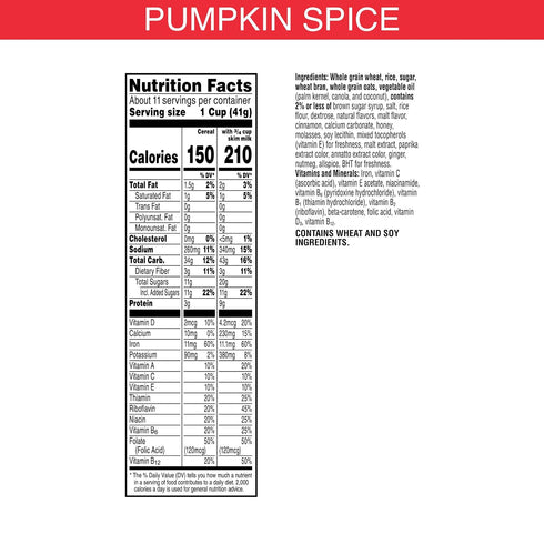 15.6oz (1 Kelloggs Special K Breakfast Cereal, Fiber Cereal, Large Size, Pumpkin Spice, Box Box)