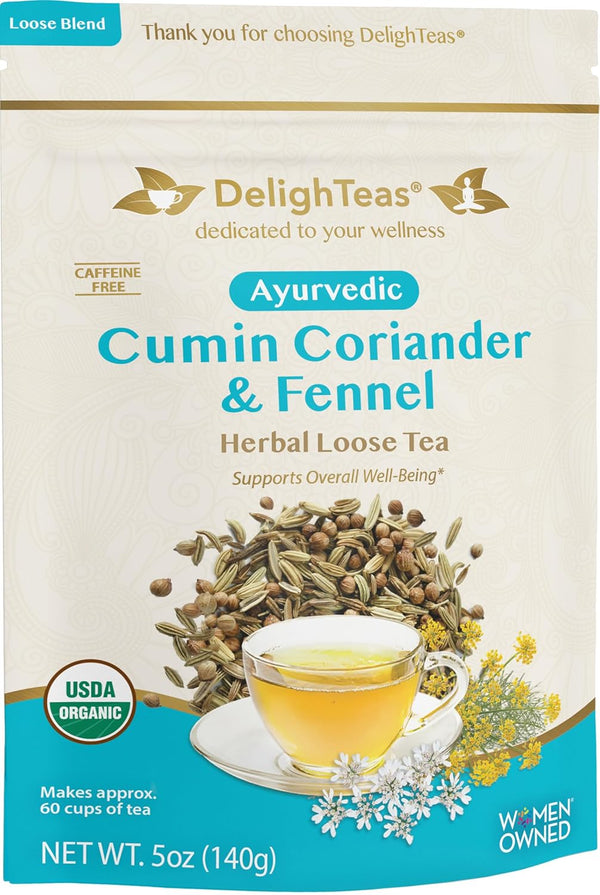 DelighTeas Organic Digest & Detox CCF Tea, Ayurvedic Loose Leaf Tea for Digestion, 60 Servings, 5 oz