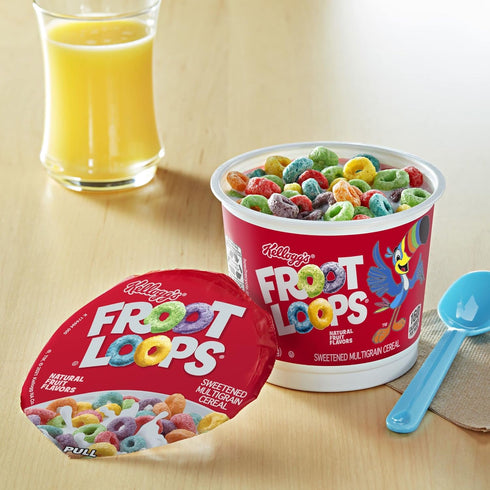 18oz (12 Kellogg's Froot Loops Breakfast Cereal Cups, Fruit Flavored, Breakfast Snacks with Vitamin C, Original, Case