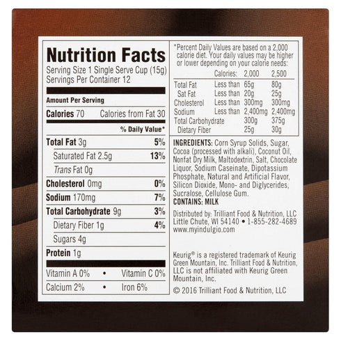 Trilliant Fg013073 Indulgio Milk Chocolate Hot Cocoa Single Serve Brew Cup
