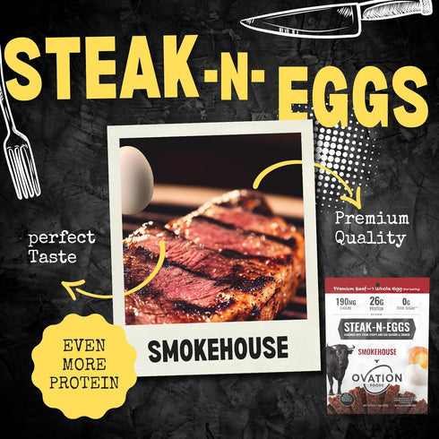 (26g 190 1.6oz (10 count) Ovation Foods Steak-N-Eggs Beef Strips, Zero Sugar, High-Protein Jerky premium protein)