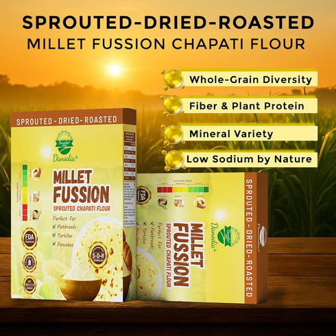 7-Millet (60/40), 950 (2 lb) Danodia Foods Sprouted Roti/Chapati Flour + Whole Wheat g Germinated, Dried & Roasted