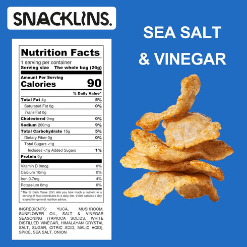100% 100 .9oz 12) SNACKLINS Plant Based Crisps SEA SALT & VINEGAR - Gluten Free, Grain Free, Kosher, Vegan Healthy