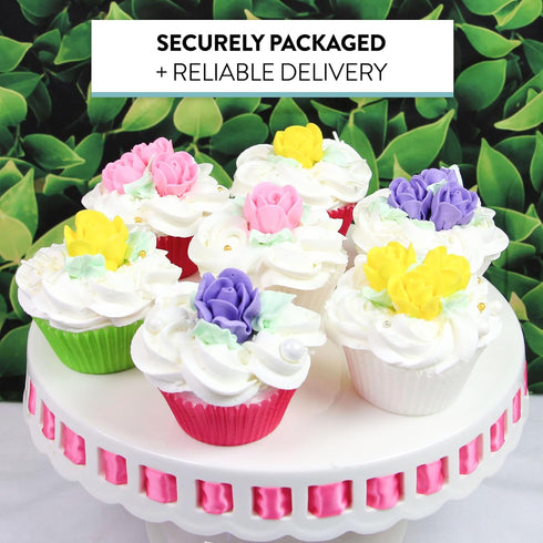 Set, 24 Count Global Sugar Art Edible Royal Icing Pink, Lavender and Yellow Rose Two sizes, for Cake and Cupcake