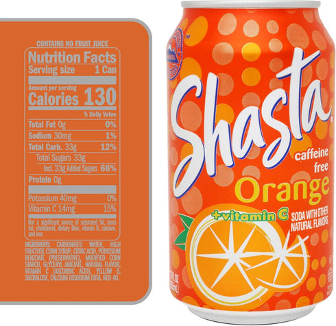 12-Pack 12oz Shasta Orange | of Cans | Tangy & Sweet Orange Soda | Caffeine-Free | Family Favorite