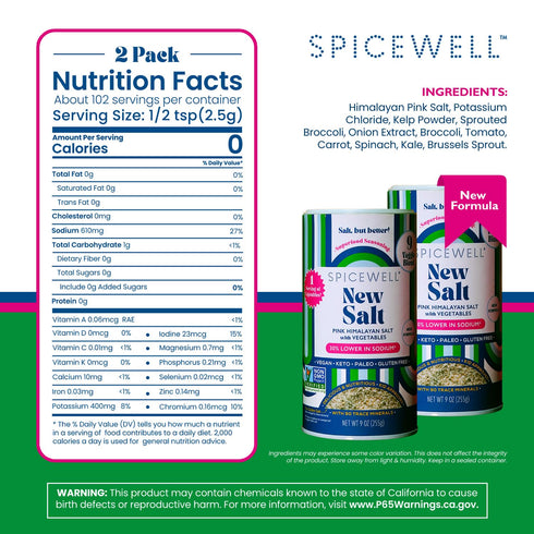 9 9oz (2 pack) Spicewell - Himalayan Pink Salt Pouch - Boosted with Real Veggies, Less Sodium Than Table Salt - Fine