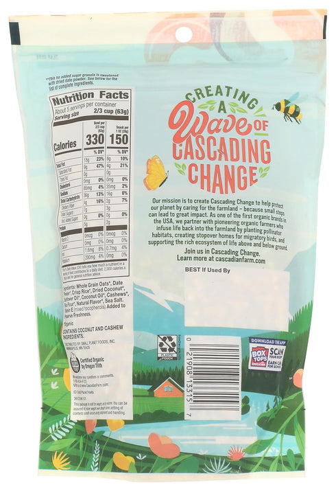Cascadian Farm 11 (Pack 4) Organic Coconut Cashew Granola Cereal, No Added Sugar, Ounces