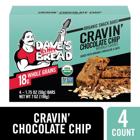 4 (Pack 3) Dave's Killer Bread Cravin' Chocolate Chip Snack Bars, CT with Branded Sticker