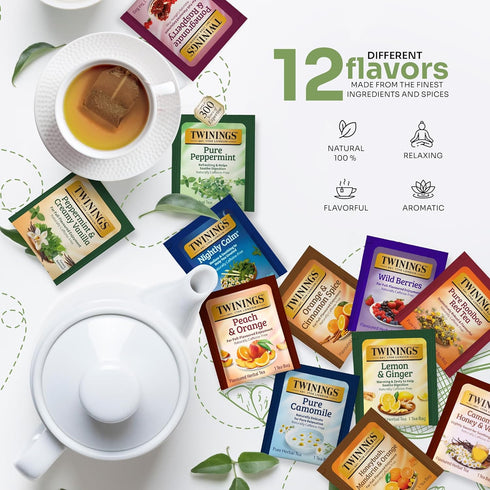 48 Pack 12 Twinings Tea Bags Herbal Variety Herbal Flavors, Caffeine-Free, Individually Wrapped, Perfect Tea for Any