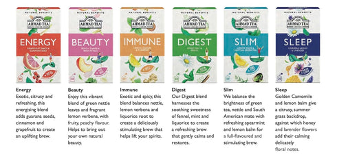 Pack 60 6 Ahmad Tea Natural Benefit Functional Tea Selection | Green teas, Fruit & Herbal Infusions | Perfect herbal