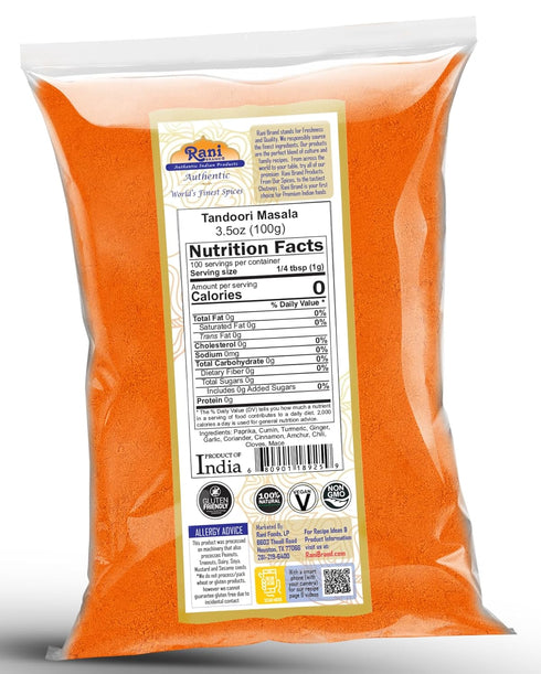 11-Spice 3.5oz (100g) Rani Tandoori Masala (Natural, No Colors Added) Indian Blend ~ Salt Free | Vegan | Gluten