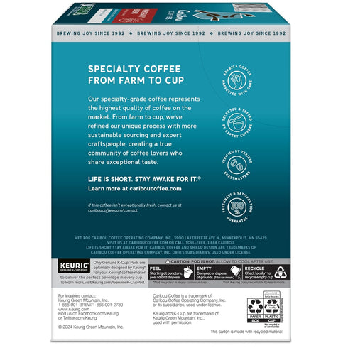 24 Caribou Coffee Single-Serve Coffee K-Cup Pods, Mahogany, Carton