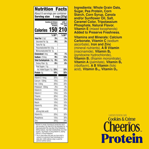 8g 11.2 oz Cheerios Protein Cereal, Cookies and Crme, Protein, Large Size