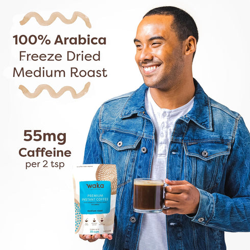 100% 35 (3.5oz) Waka Instant Coffee, Medium Roast - Arabica Colombian Beans, Freeze Dried Granules, No Sugar